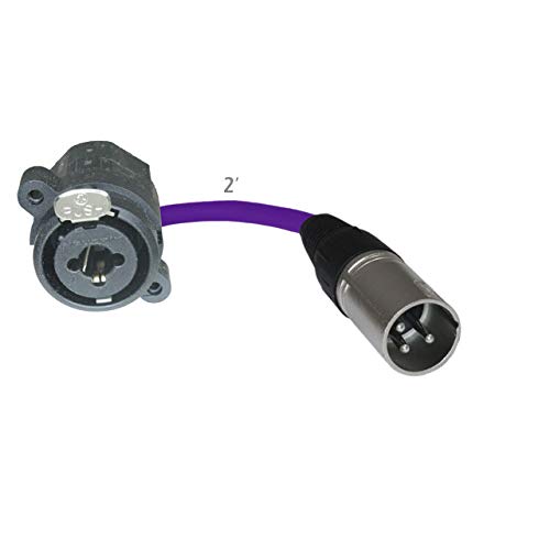 2ft Pigtail TRS/XLR Male Panel Mount to XLR Male Plug Adapter Cable - Purple Audio Connector for Studio Equipment, Live Sound & DJ Setup