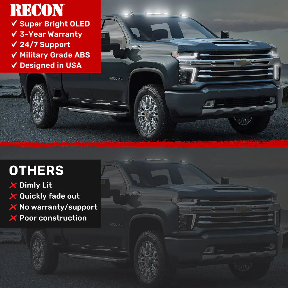 GMC & Chevy 20-24 4th Gen Heavy Duty 3-Piece Clear Cab Roof Light Lens with White LEDs - Compatible with Trucks Without Factory Roof Lights - Perfect for Off-Roading, Night Driving & Emergency Vehicles