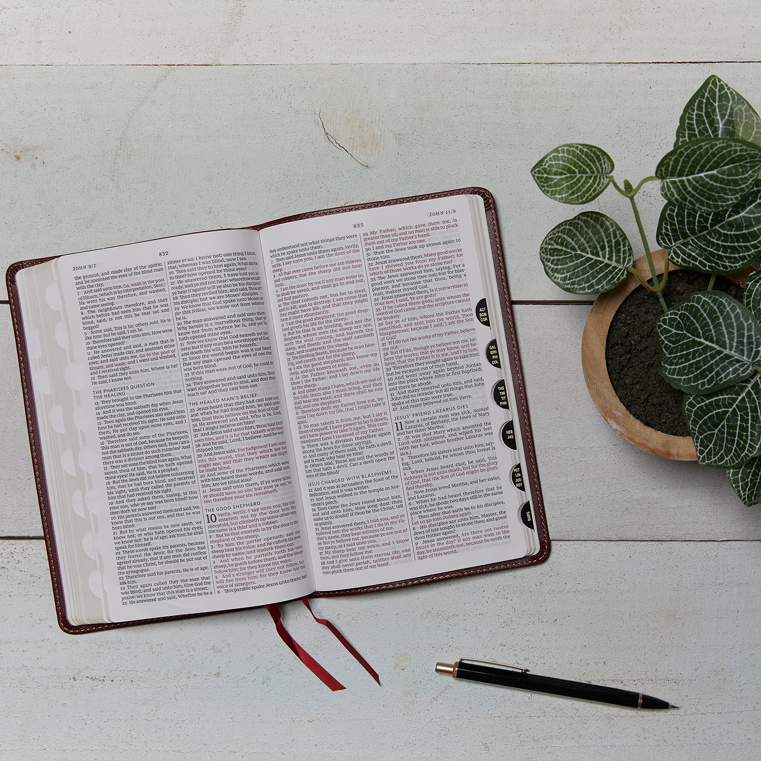 KJV Holy Bible Thinline Edition - Brown Leathersoft Cover, Red Letter Text, Comfort Print with Thumb Index - King James Version - Perfect for Church, Bible Study & Personal Devotion