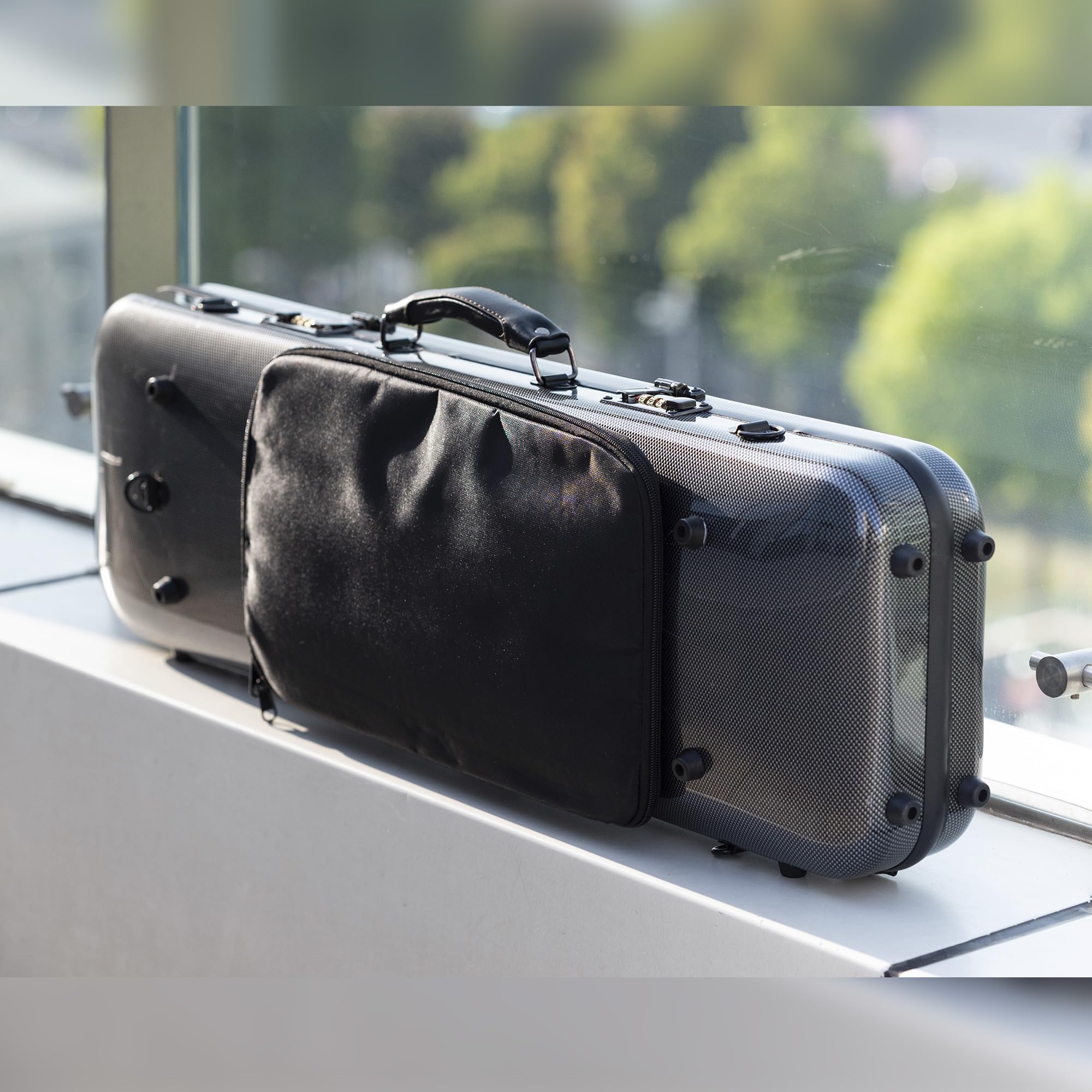 Premium 4/4 Full Size Carbon Fiber Violin Case - High-Strength Rectangular Hard Case with Combination Lock & Extra Storage Bag (Black with Dot Pattern) - Perfect for Professional Musicians, Travel & School Performances