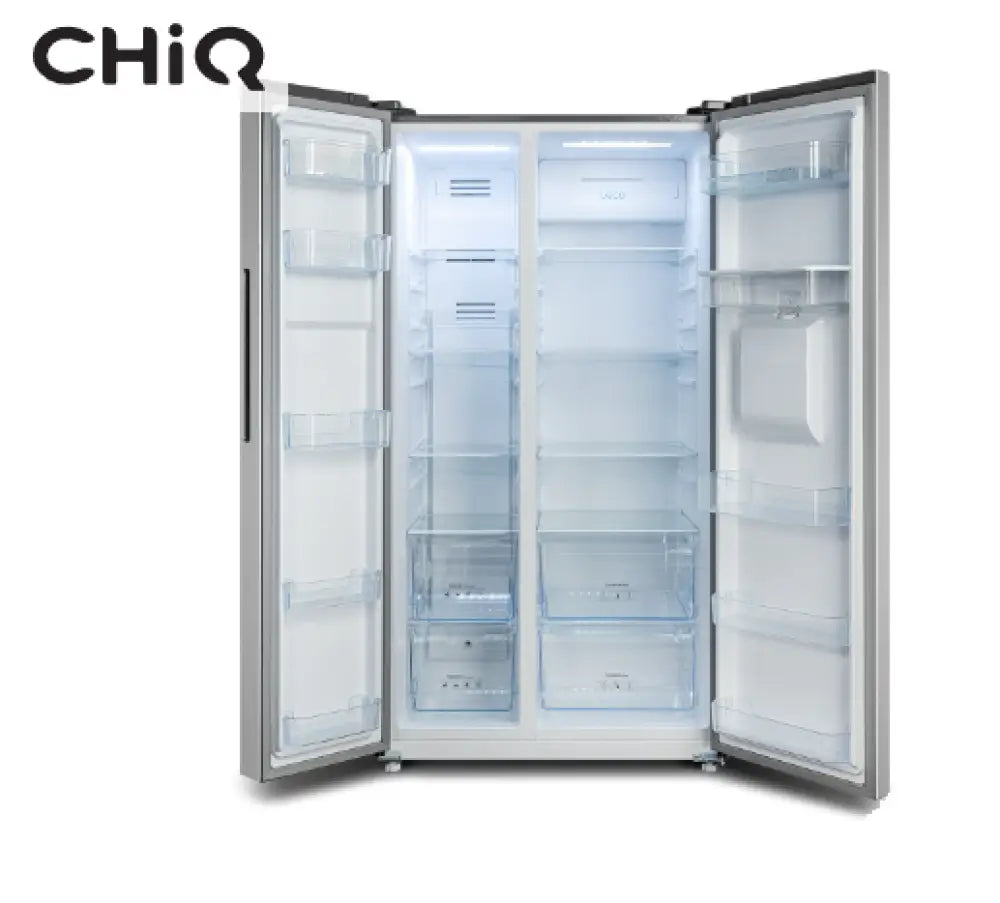 CHiQ CSS557NSD4E 559L Side by Side Refrigerator - Silver | Energy Efficient Large Capacity Fridge with Adjustable Shelves | Perfect for Modern Kitchens & Open Floor Plans