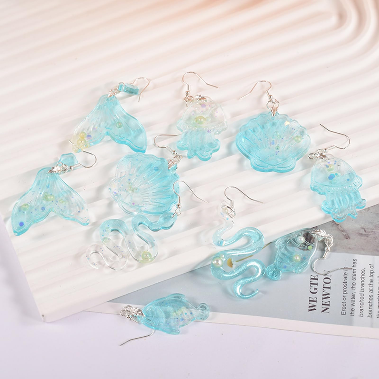 Ocean Series Resin Jewelry Molds - Silicone Jellyfish, Seahorse, Starfish, Scallop, Octopus & Mermaid Tail DIY Craft Molds for Earrings, Necklaces & Keychains - Perfect for Beach-Themed Jewelry Making & DIY Gifts