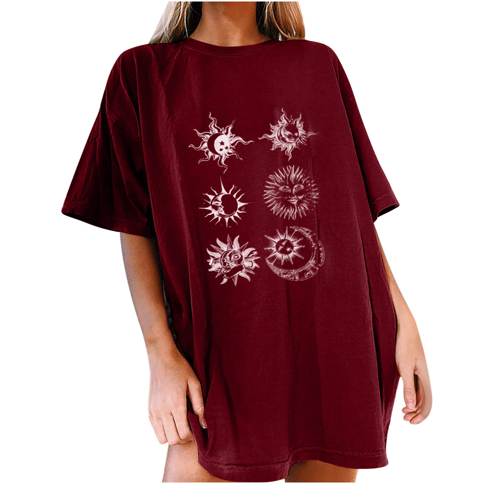 Funny Graphic Tees for Women - Oversized Short Sleeve T-Shirt with Sun & Moon Design | Casual Wear, Street Style, Gift Idea
