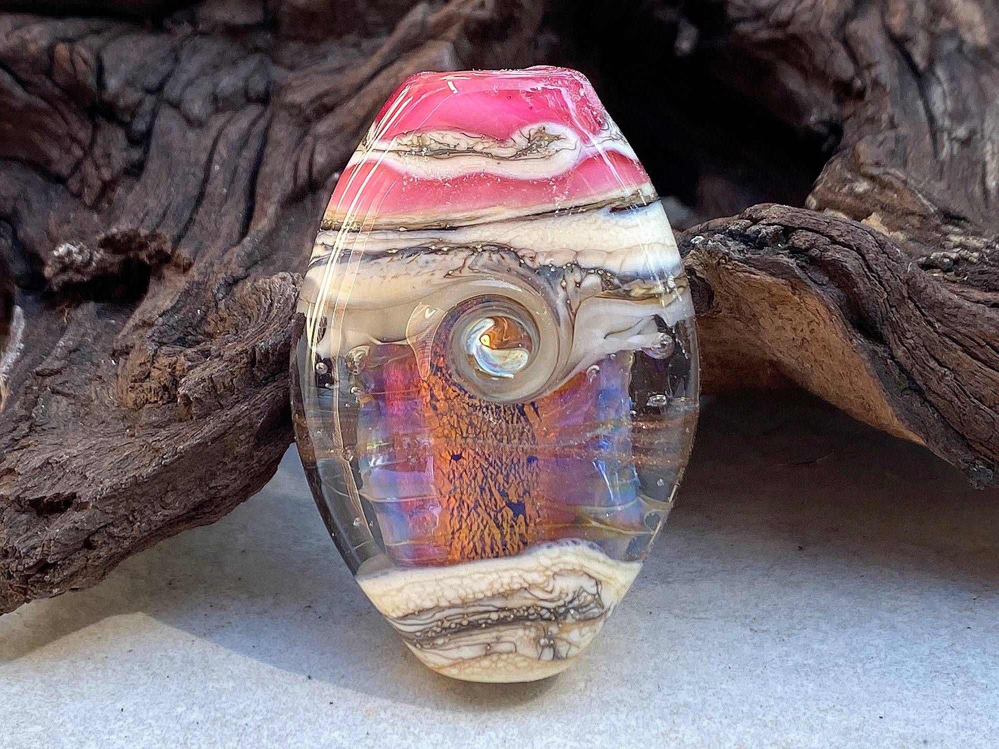 Natural Pink Fire Opal Organic Lampwork Focal Bead for Jewelry Making - Handmade Glass Bead for Necklaces, Bracelets & DIY Crafts - Perfect for Bohemian & Artisan Designs