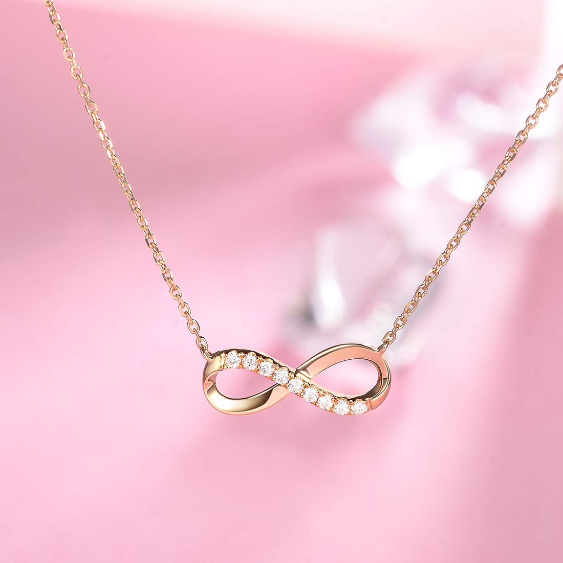 14K Solid Gold Infinity Diamond Pendant Necklace - 0.072cttw I-J SI2, 16