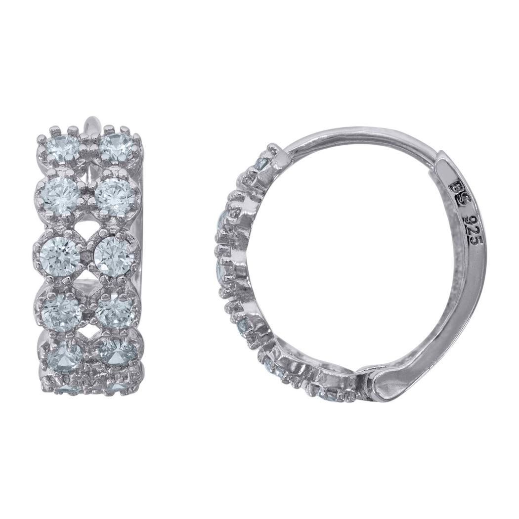 925 Sterling Silver CZ Cubic Zirconia Simulated Diamond Huggie Hoop Earrings for Women - Elegant Two-Row Design, Hypoallergenic Jewelry Gift for Her | Perfect for Date Night, Wedding, Anniversary & Special Occasions