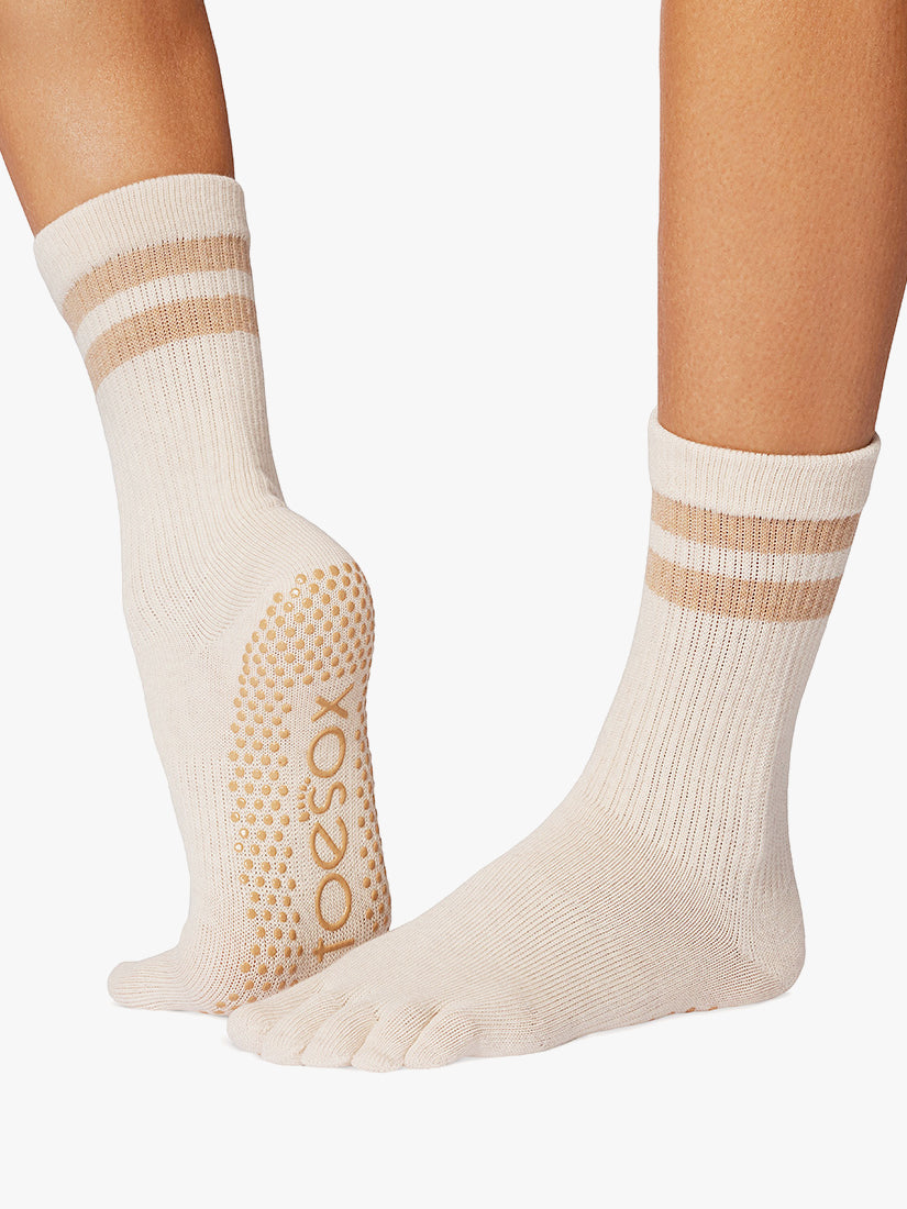 ToeSox Full Toe Crew Grip Socks with Reflective Design - Non-Slip Yoga, Pilates & Barre Socks for Women - Perfect for Dance, Workouts & Studio Fitness