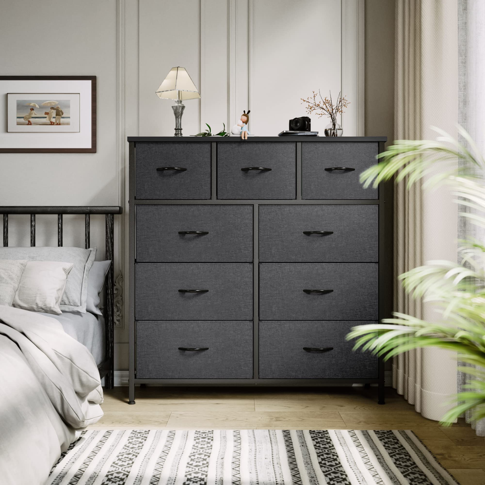 YITAHOME 7-Drawer Fabric Dresser Storage Tower - Black & Grey, 9-Drawer Fabric Storage Organizer Unit for Bedroom Closet, Clothes, Toys & Home Organization - Perfect for Small Spaces & Nursery Storage