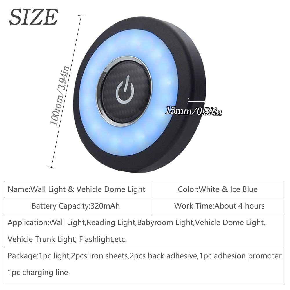 12V LED Car Ceiling Dome Light - White & Ice Blue Interior Map Light for RV, Trunk, Trailer, Camper - Wireless Bright Lighting for Night Driving & Camping