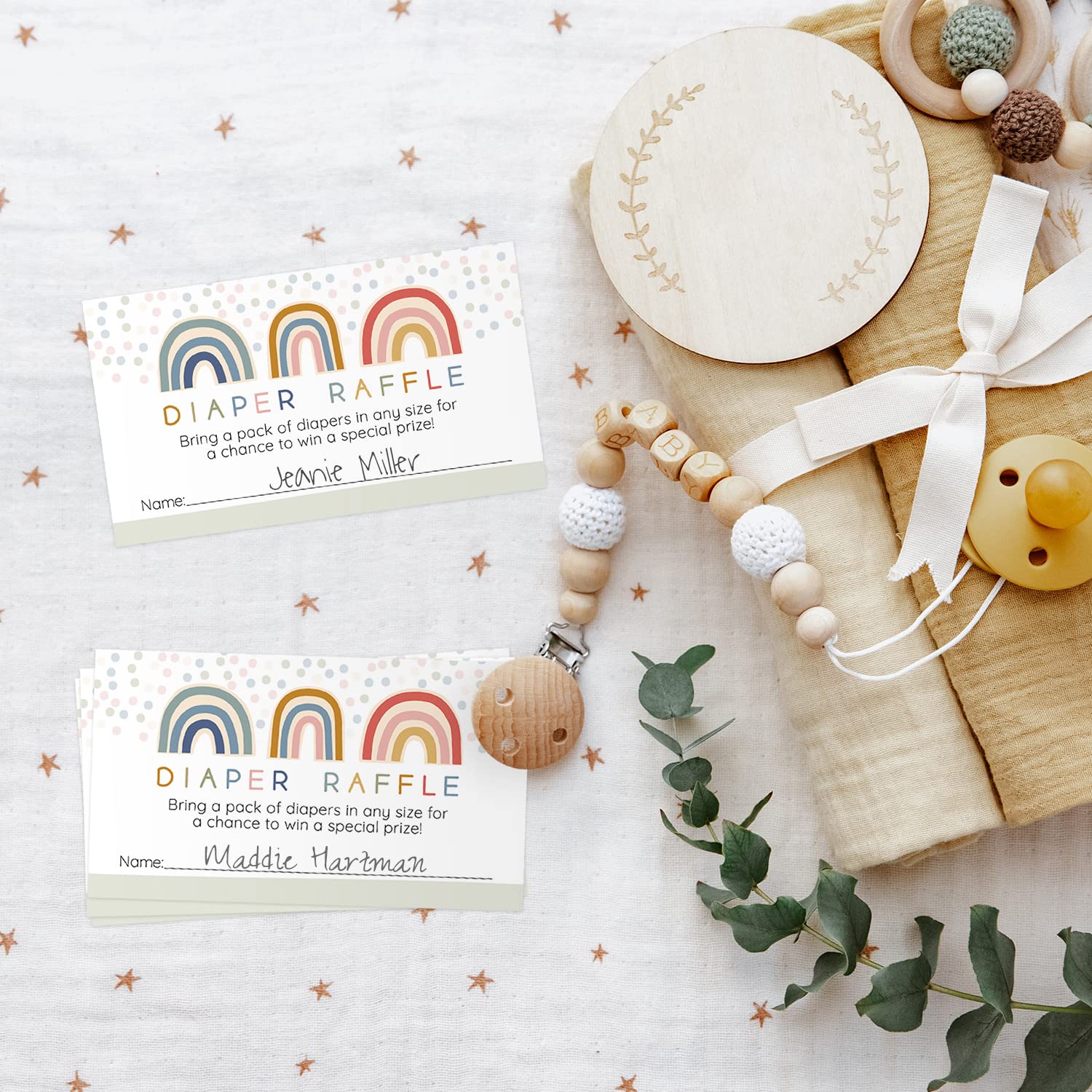Rainbow Diaper Raffle Tickets for Baby Shower - 50 Gender Neutral Sprinkle Game Cards (3.5