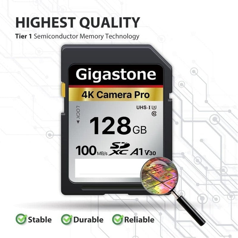 Gigastone 128GB or 256GB SDXC V30 UHS-I Memory Card - High Speed for DSLR Cameras, Drones, and 4K Video Recording