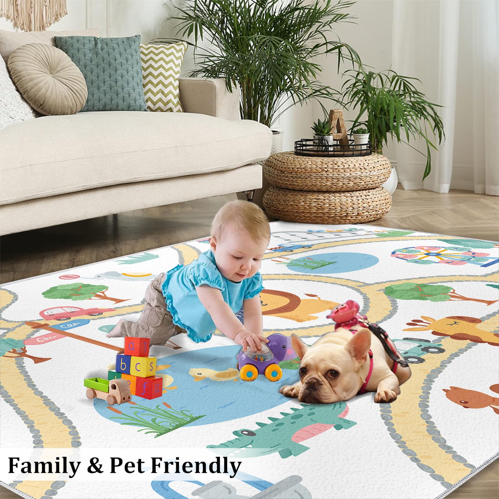 5x8 Kids Play Mat - Non-Slip Washable Road Design Rug for Toddlers | Playroom, Nursery & Bedroom Decor | Perfect for Indoor Playtime & Learning Activities