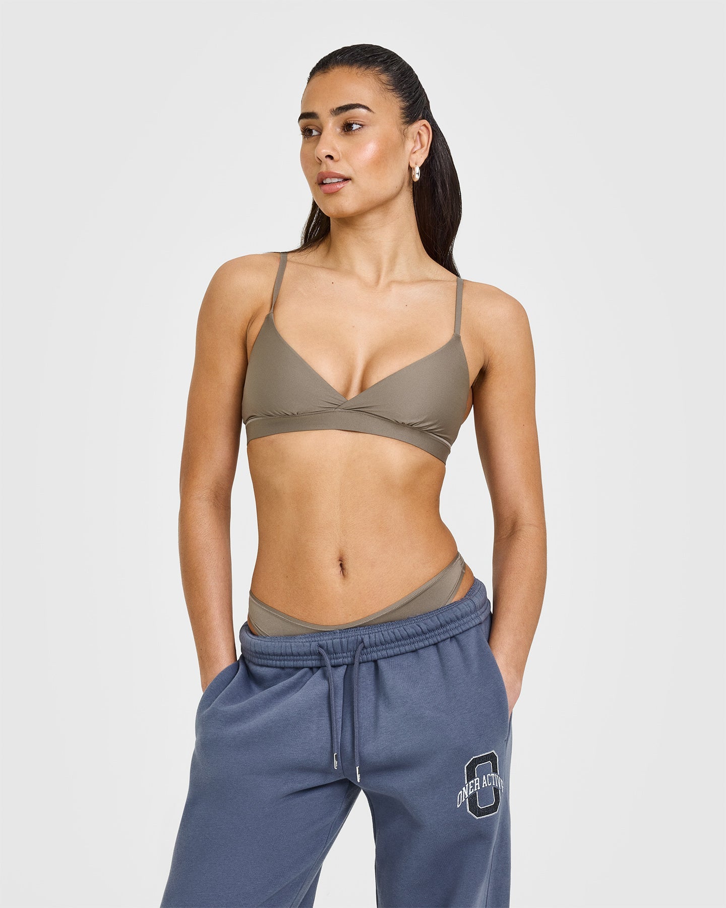 Silhouette Crossover Bralette - Comfortable Wireless Bra in Moss Brown for Yoga, Lounge & Everyday Wear