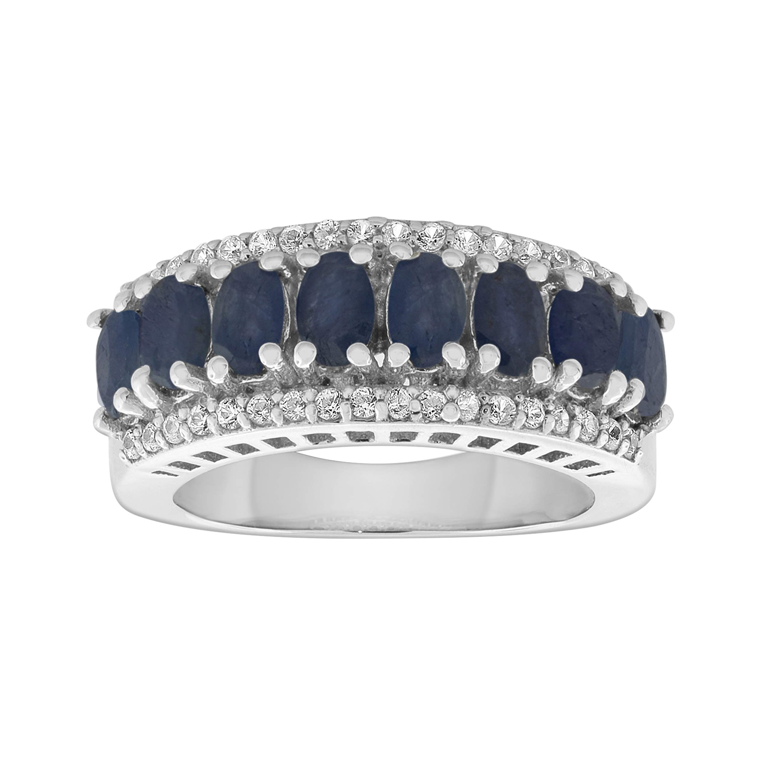 Luxury Natural Gemstone & White Zircon Eternity Band Ring for Women - 925 Sterling Silver Rhodium Plated, Hypoallergenic Birthstone Ring with Gift Box (Size 6,7,8) - Perfect for Anniversary Gifts, Wedding Bands & Everyday Elegance