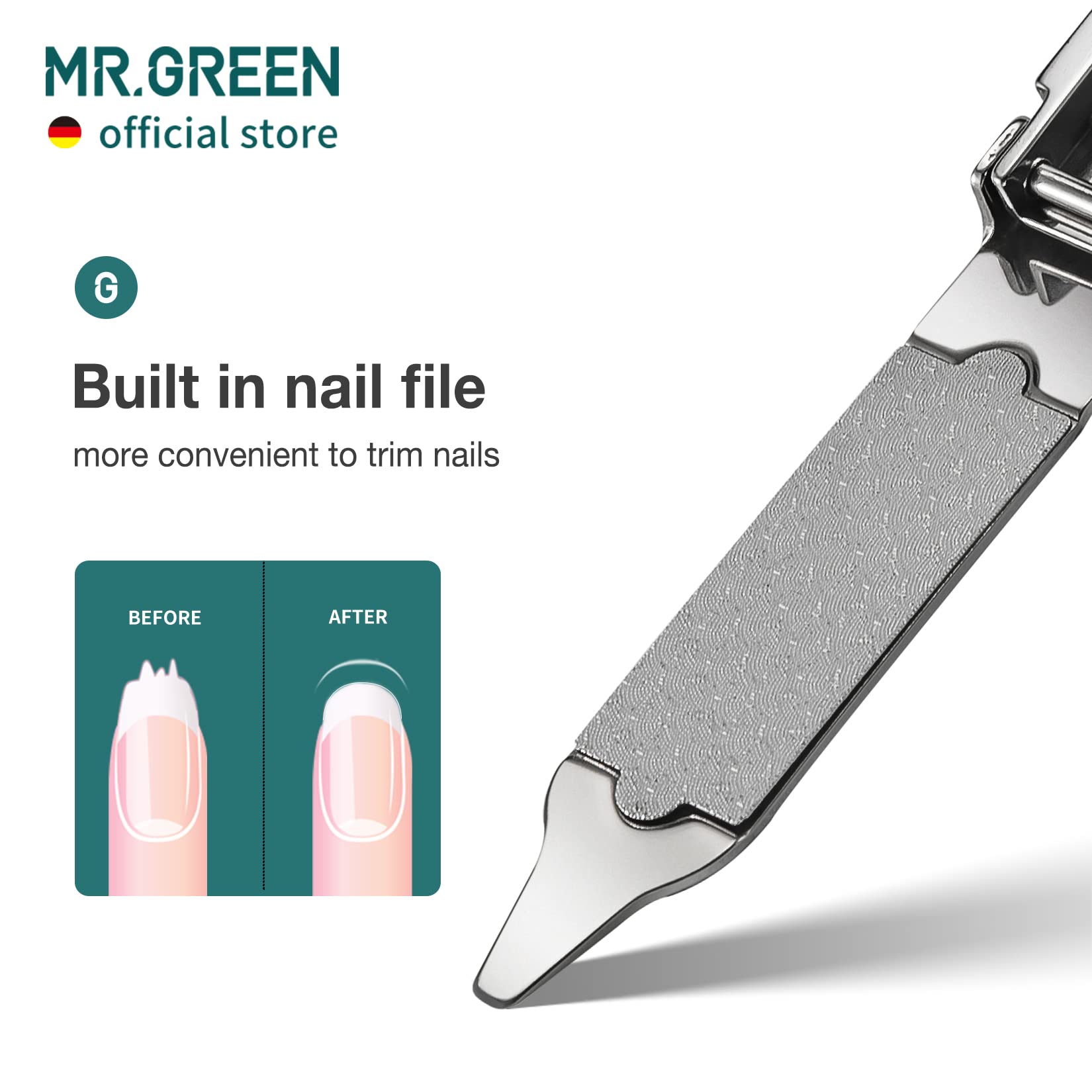 MR.GREEN Collapsible Nail Clippers - Compact Stainless Steel Travel Nail Scissors with Nail File | Portable Manicure Tools for Home, Travel & Gym | Eco-Friendly Packaging