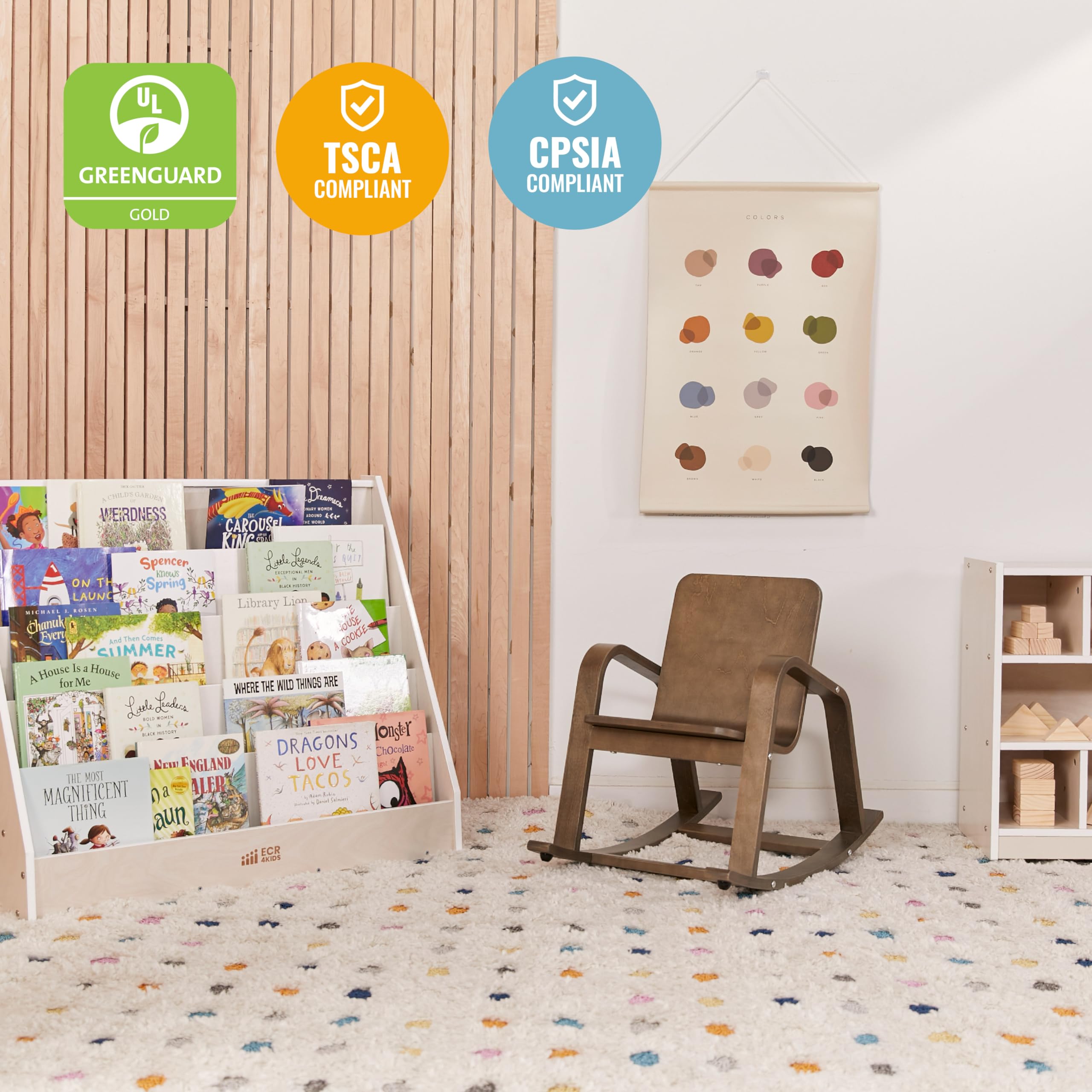 ECR4Kids Bentwood Rocking Chair for Toddlers - Natural Wood Nursery Rocker with Grey Wash Finish - Perfect for Kids Bedroom, Playroom & Daycare Furniture