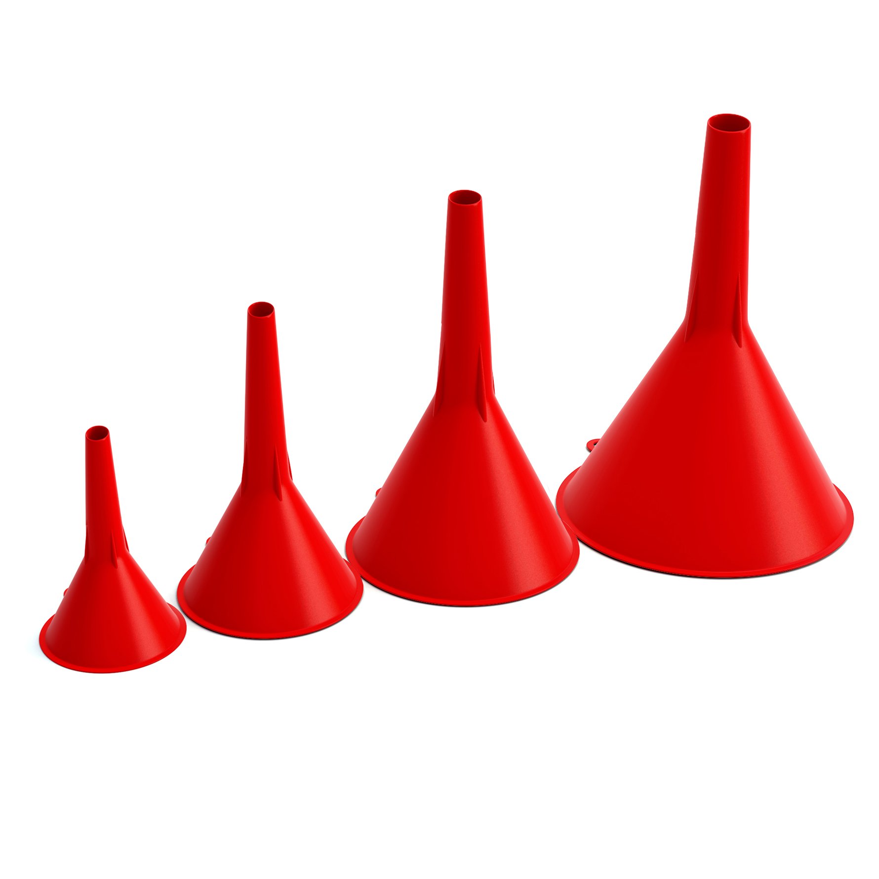 mAuto Plastic Funnel Set - 5-Piece Assorted Sizes for Cars, Kitchen & DIY Projects | Durable Red Funnels for Oil, Fluids & Household Use
