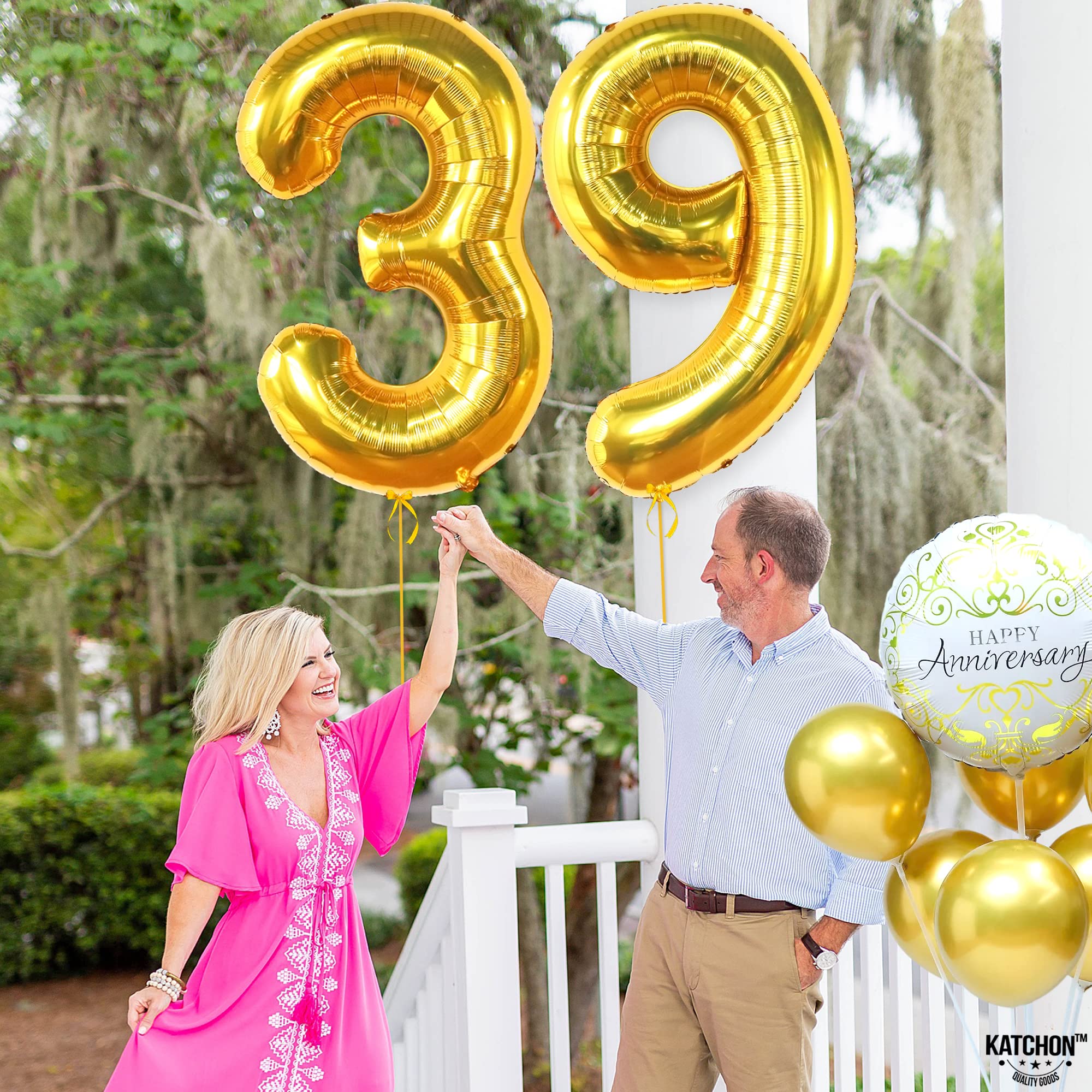KatchOn 40 Inch Gold Number 39 Balloons - Giant 39th Birthday Decorations for Men & Women | Party Supplies for Anniversary, Milestone Celebration, Photo Backdrop