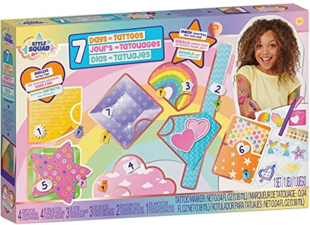Style Squad - 7 Days of Temporary Tattoos Kit for Kids & Adults | Fun Body Art for Parties, Festivals & Everyday Wear