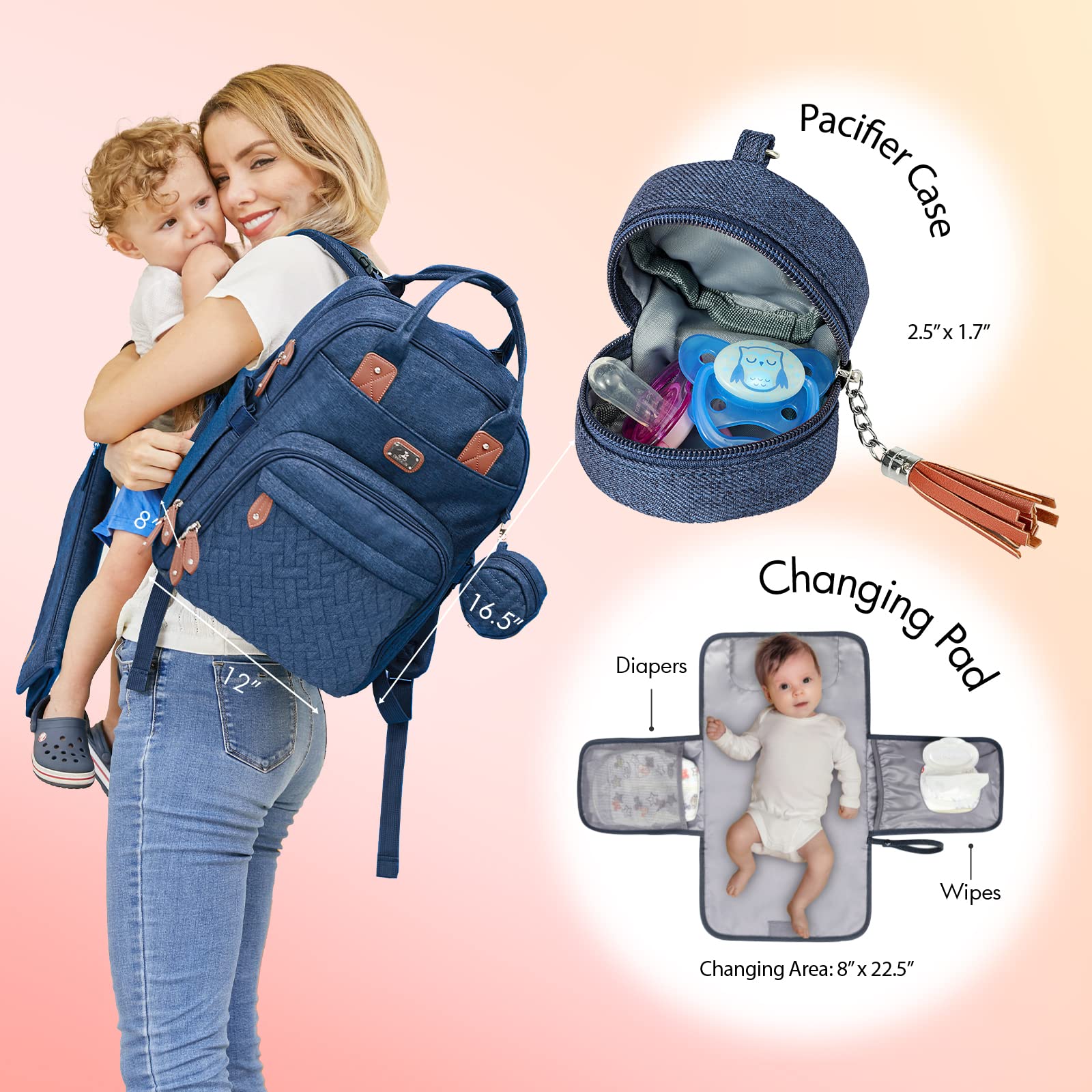Diaper Backpack for Baby Boys & Girls - Large Unisex Diaper Bag with Portable Changing Pad, Pacifier Case & Stroller Straps - Waterproof Travel Backpack for Moms & Dads (Peacock Blue) - Perfect for Daycare, Travel, Shopping & Outdoor Activities