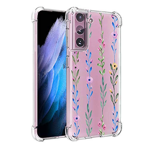 Shockproof Clear TPU Case for Samsung Galaxy S21 5G - Marble Floral Design Protective Cover with Bumper | Slim Fit, Scratch Resistant | Perfect for Women's Style & Everyday Protection