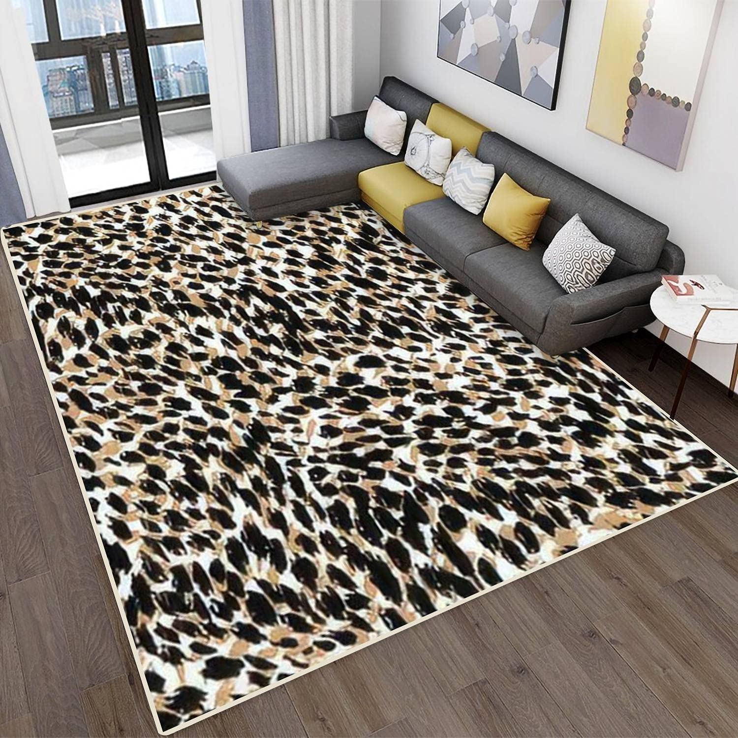 Modern Abstract Area Rugs - Leopard Print Stain Resistant Carpet Mat for Living Room, Bedroom, Kitchen & Bathroom | Soft Rectangular Home Decor for Cozy Spaces & Pet-Friendly Homes
