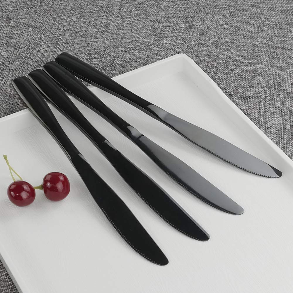 Premium 16-Piece Mirror Finish Black Stainless Steel Dinner Knife Set - Elegant Cutlery for Fine Dining, Restaurants & Home Entertaining