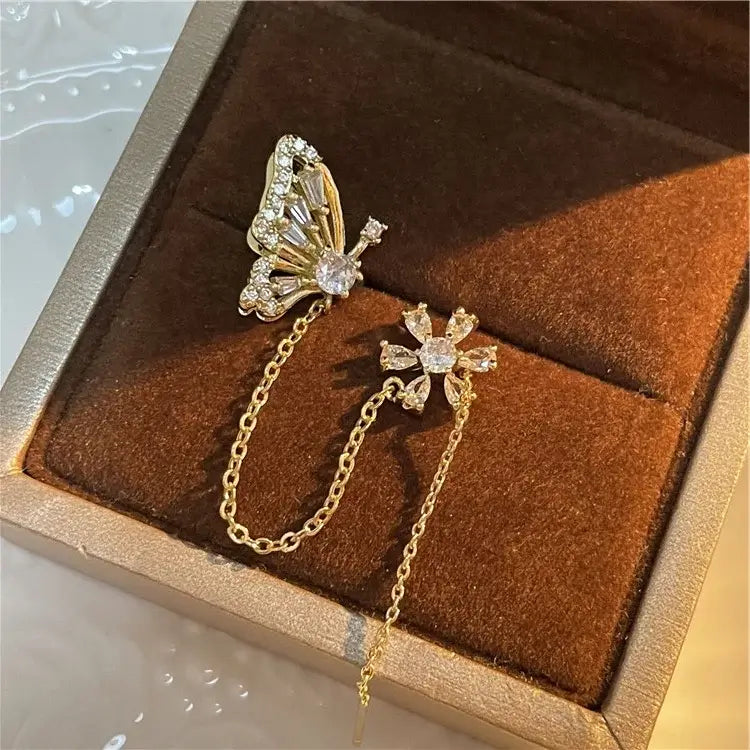 Elegant Classic Flower Tassel Chain Ear Cuff Earrings for Women | Boho Chic Jewelry | Perfect for Parties, Weddings & Everyday Wear | R0281