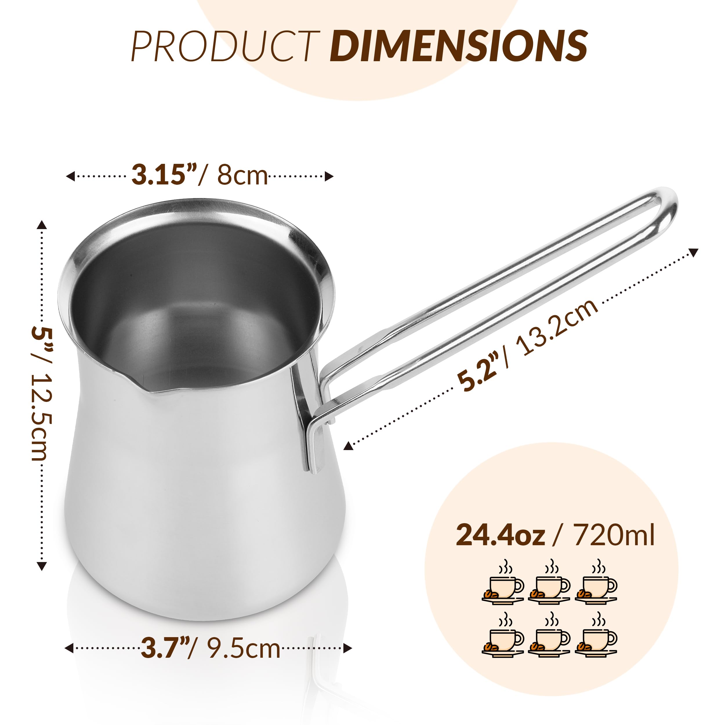 Premium Turkish Coffee Pot - 24oz Cezve Ibrik for Authentic Turkish, Greek, Arabic Coffee & Chai | Stovetop & Campfire Brewing | Perfect for Home, Office & Outdoor Use