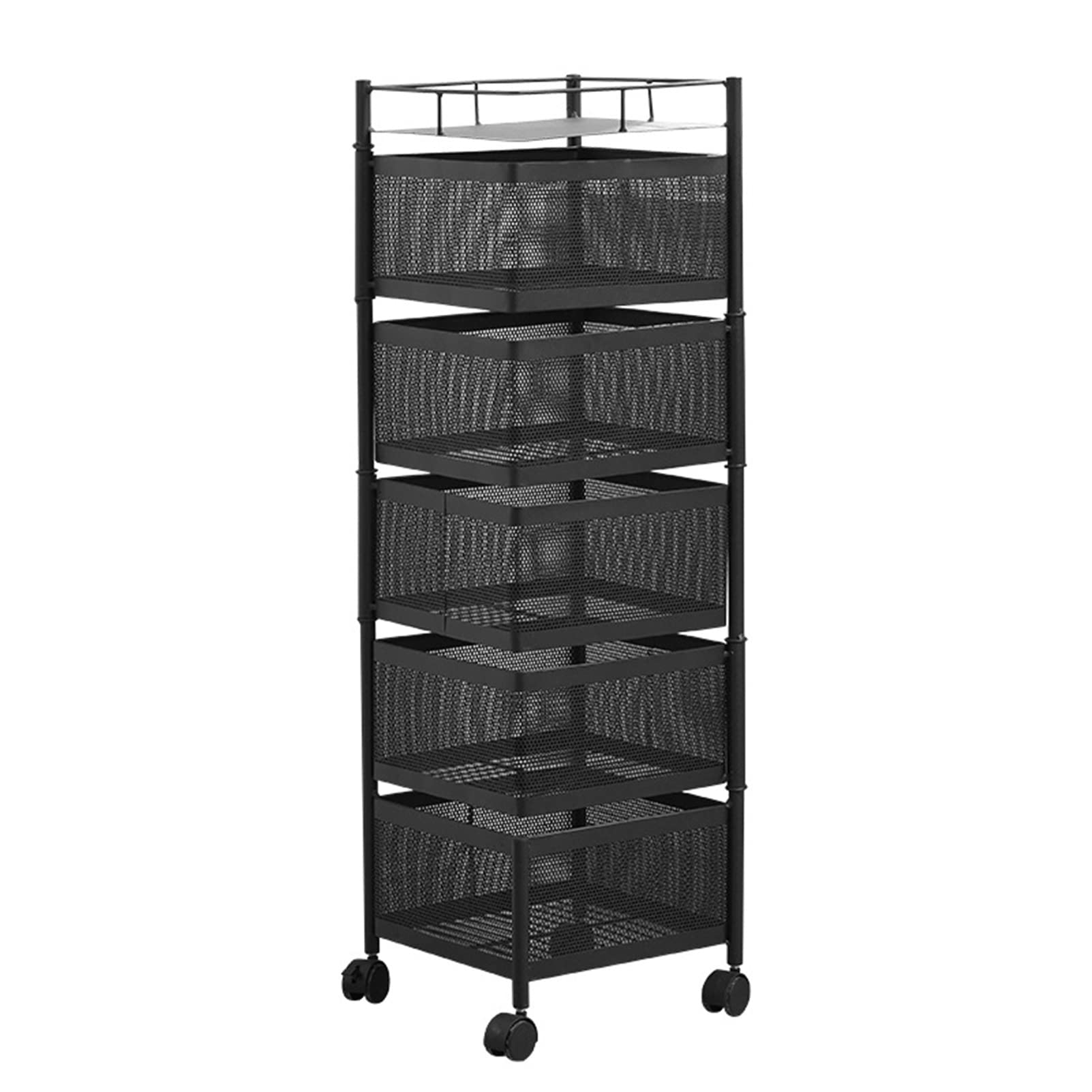 360° Rotating Kitchen Rolling Cart with Metal Storage Baskets - Multi-Purpose Mobile Storage Shelf for Fruits, Vegetables, Home Kitchen, Bathroom & Salon - Ideal for Small Space Organization & Easy Access