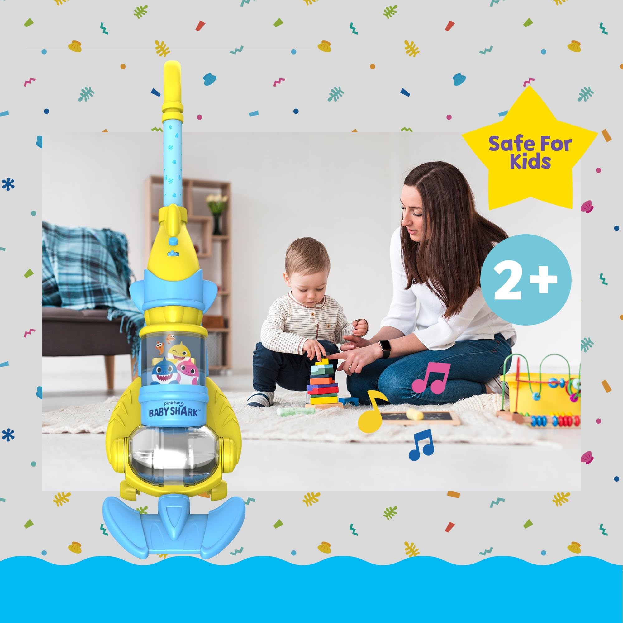 Pinkfong Baby Shark Kids Vacuum Cleaner Toy - Functional Toddler Vacuum with Lights & Realistic Sounds - Pretend Play Cleaning Toy for Boys & Girls Ages 2-5 - Perfect for Imaginative Play & Early Childhood Development