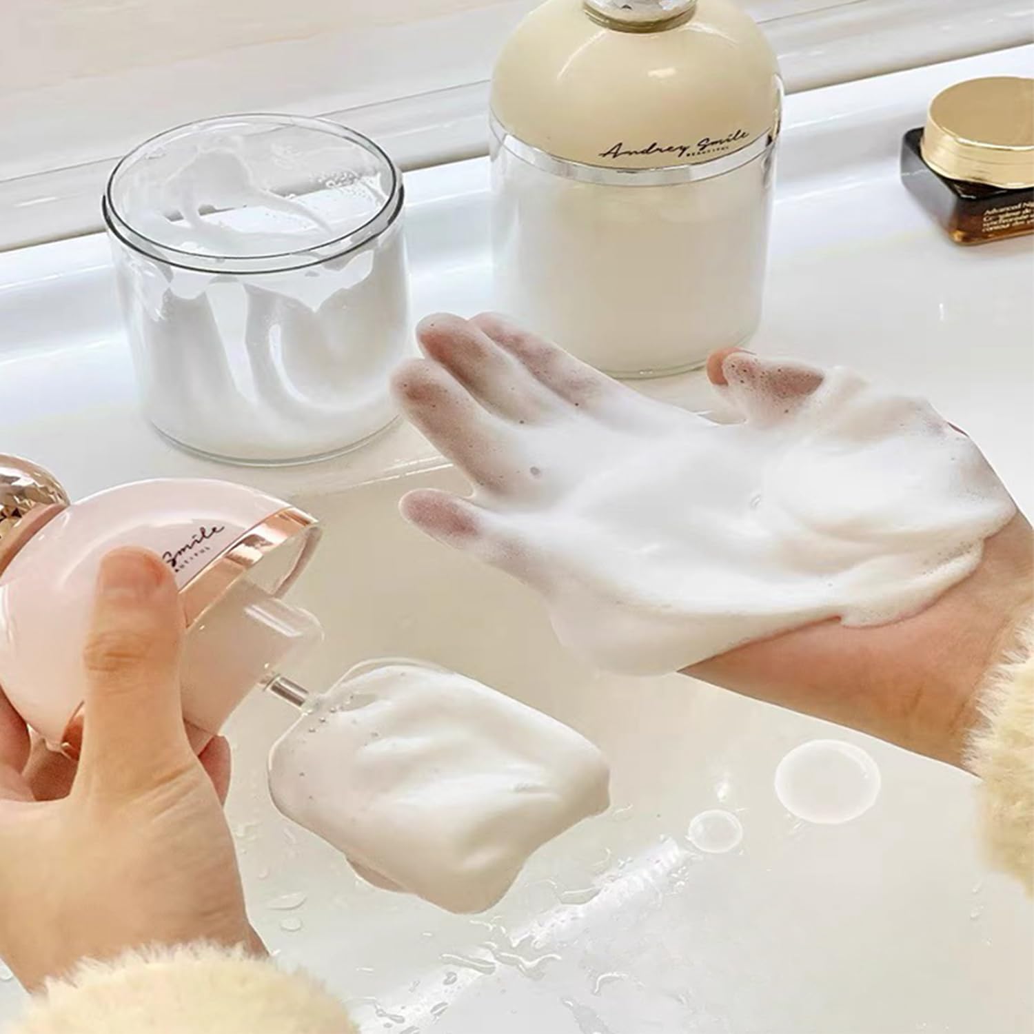 Electric Foam Maker for Face Wash & Shampoo - Automatic Rechargeable Foam Cleanser & Soap Dispenser - Skincare & Haircare Tool with Travel Case (Cream White) - Perfect for Daily Cleansing, Spa Days & On-the-Go Use