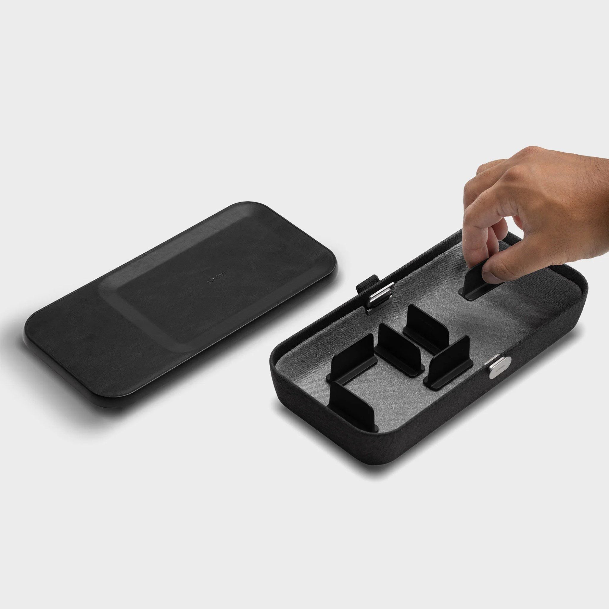ORBITKEY Nest V2 Organizer - Premium Black Leather Desk Accessory for Keys, Cards & Small Essentials | Perfect for Office, Home & Travel Organization