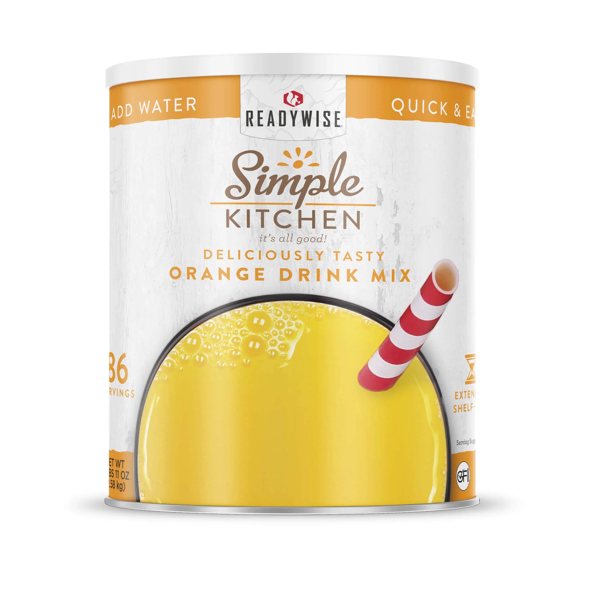 ReadyWise Simple Kitchen Orange Drink Mix - 86 Servings, Emergency Food Supply, Long Shelf Life, Perfect for Camping, Hiking & Disaster Preparedness