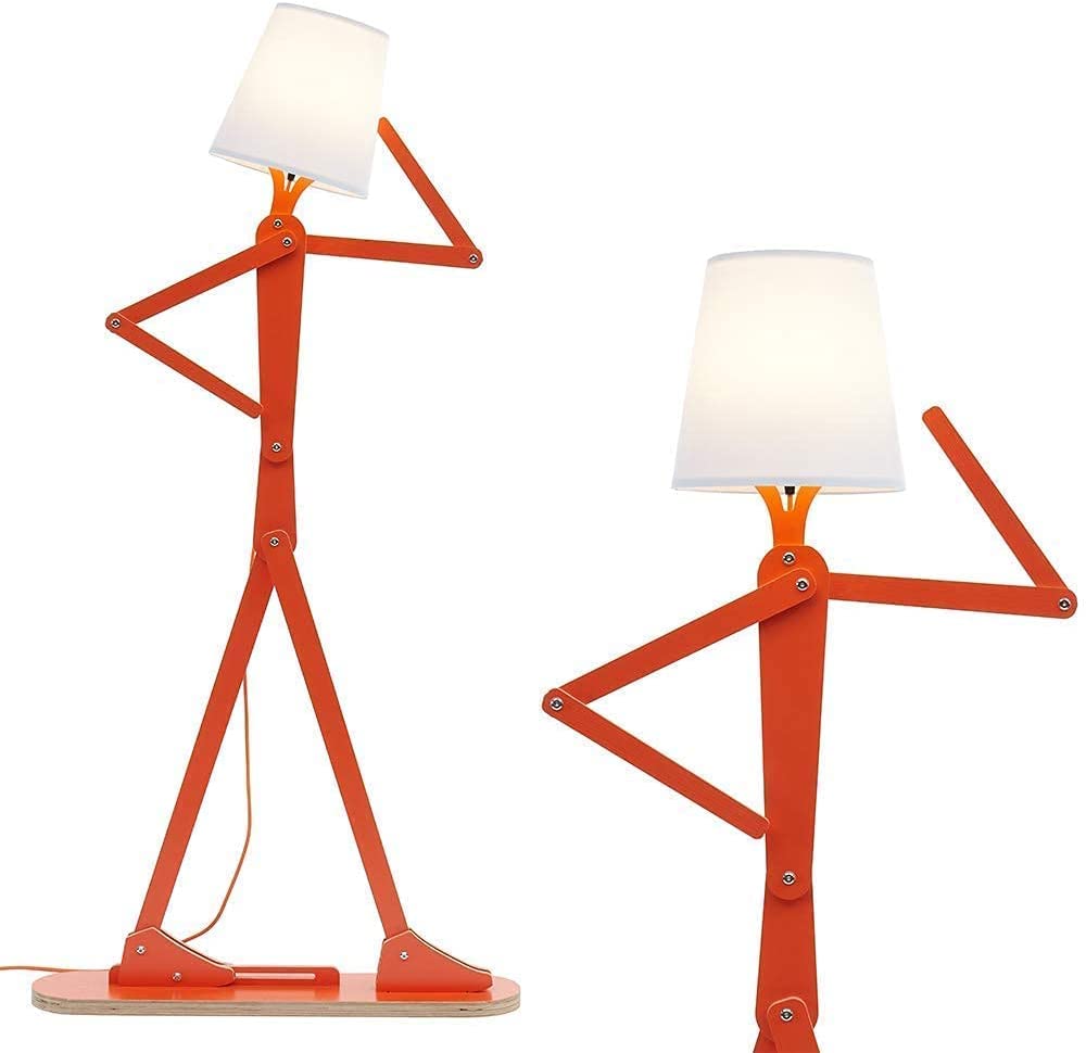 Stylish Wooden Floor Lamp with Swing Arm - Tall Decorative Standing Light for Living Room, Bedroom, Office & Farmhouse - Energy Efficient LED Bulb Included (Orange) - Perfect Reading Lamp & Cozy Home Decor Gift Idea