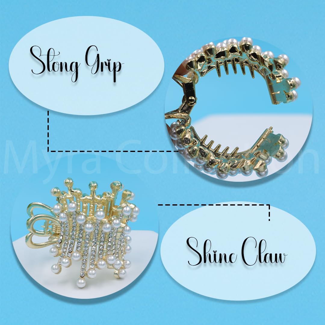 Myra Collection 1 Piece Pearl Hair Claw Clip - Elegant Hair Accessories for Women & Girls - Perfect for Weddings, Parties and Everyday Styling
