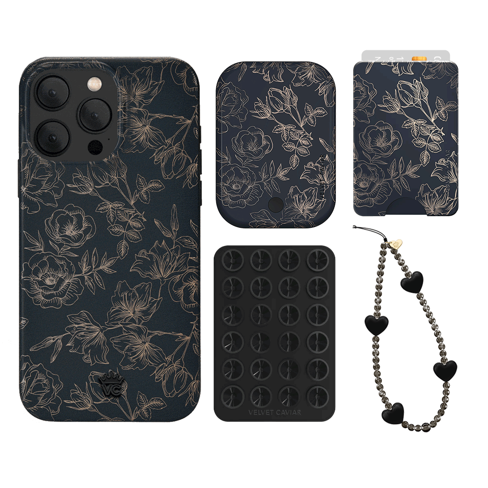 Floral Rose Gold Chrome iPhone Case with Wallet - Stylish & Protective Phone Cover for Women | Perfect for Everyday Use, Travel & Shopping
