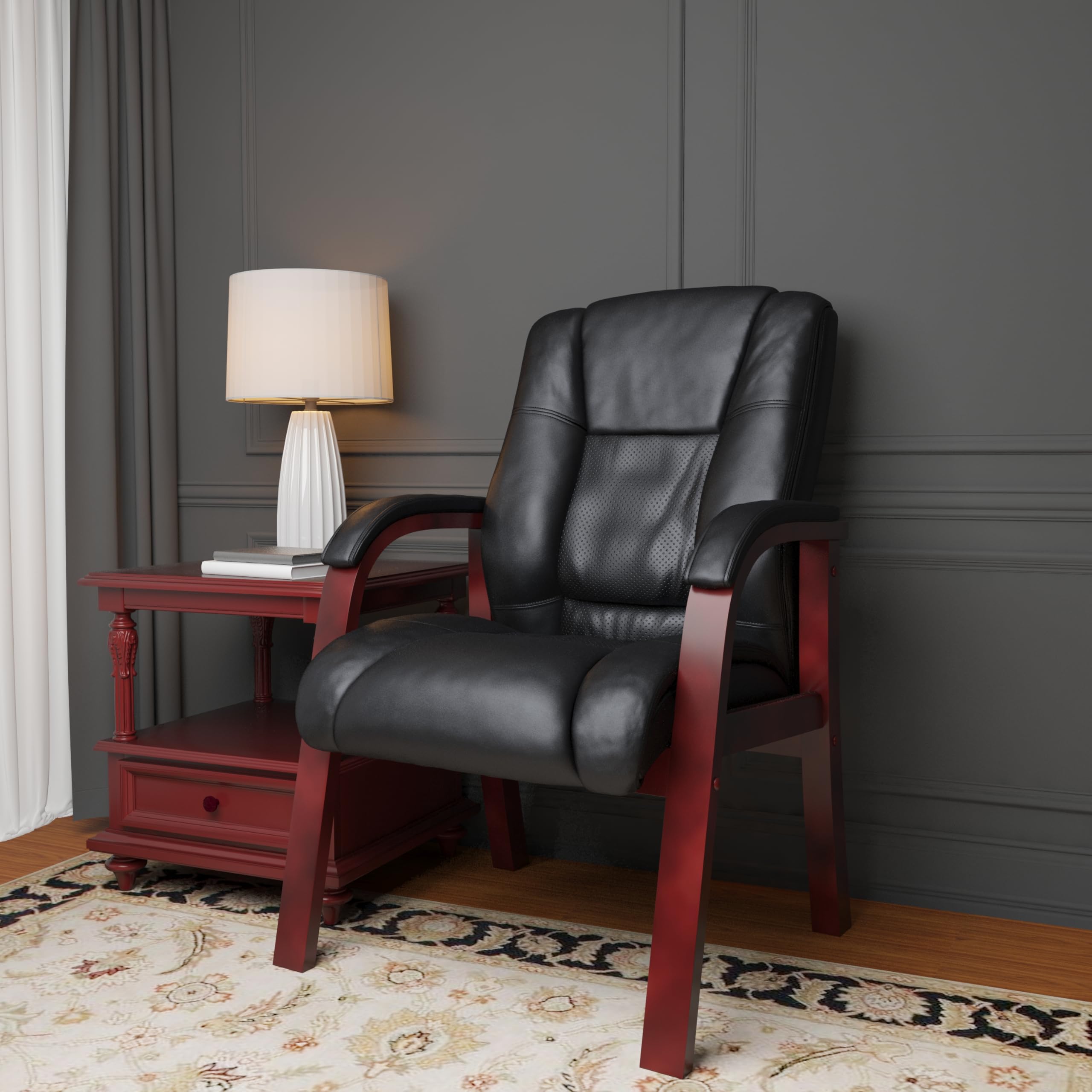 Boss Office Products Mid Back Wood Finished Guest Chair - Ergonomic Office Chair for Home & Business Use - Perfect for Conference Rooms, Waiting Areas & Guest Seating