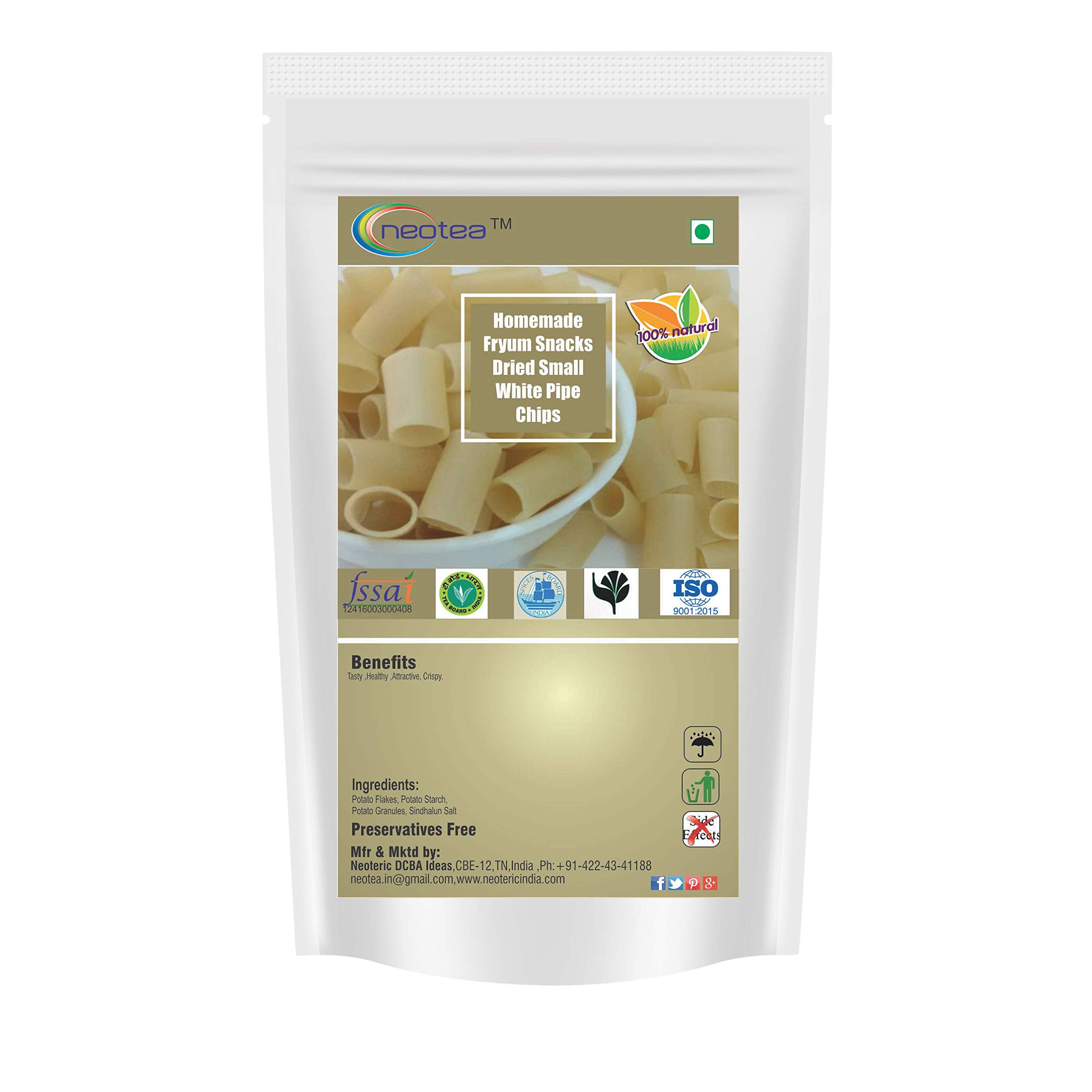 Neotea Homemade Fryum Snacks - Crunchy Dried White Pipe Chips, 250g | Perfect for Parties, Movie Nights & Healthy Snacking