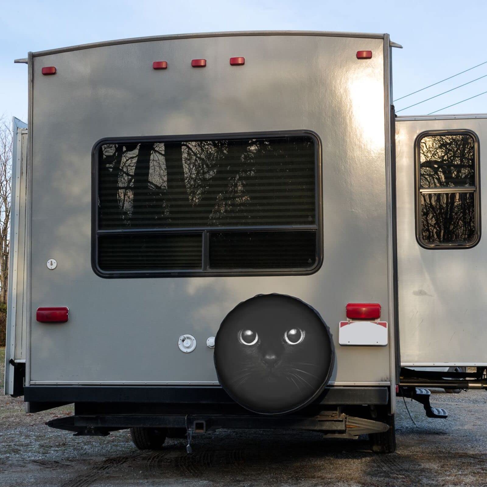 Waterproof UV-Resistant Spare Tire Cover for Jeep, Trailer, RV, SUV - 16 Inch Dustproof Wheel Protector with Cat in The Dark Design | Perfect for Off-Road Adventures & Camping Trips