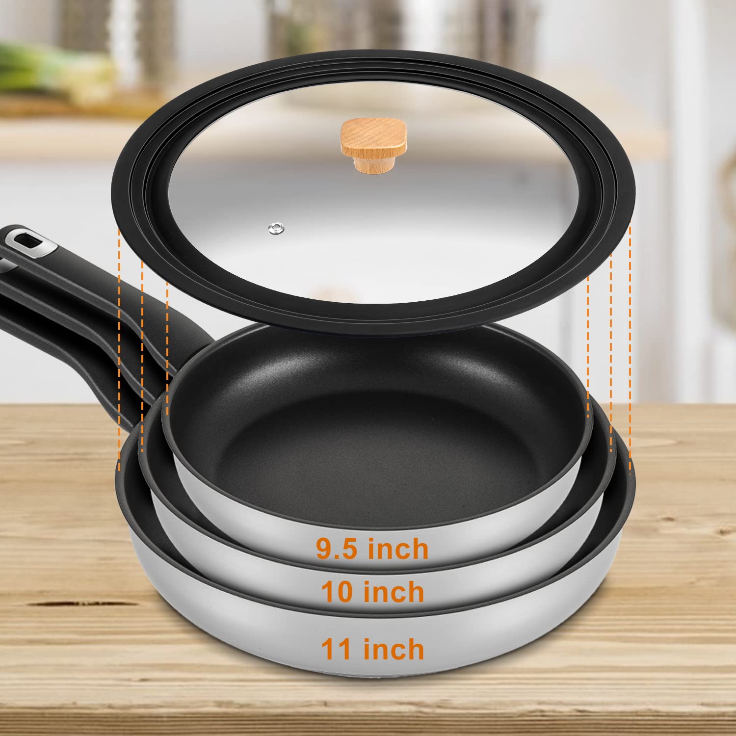 Wadaza Universal Tempered Glass Pot Lid with Wooden Knob - Dishwasher Safe Cookware Cover Fits 9.5, 10, 11 Inch Pans, Woks & Skillets - Perfect for Frying, Sauteing & Simmering