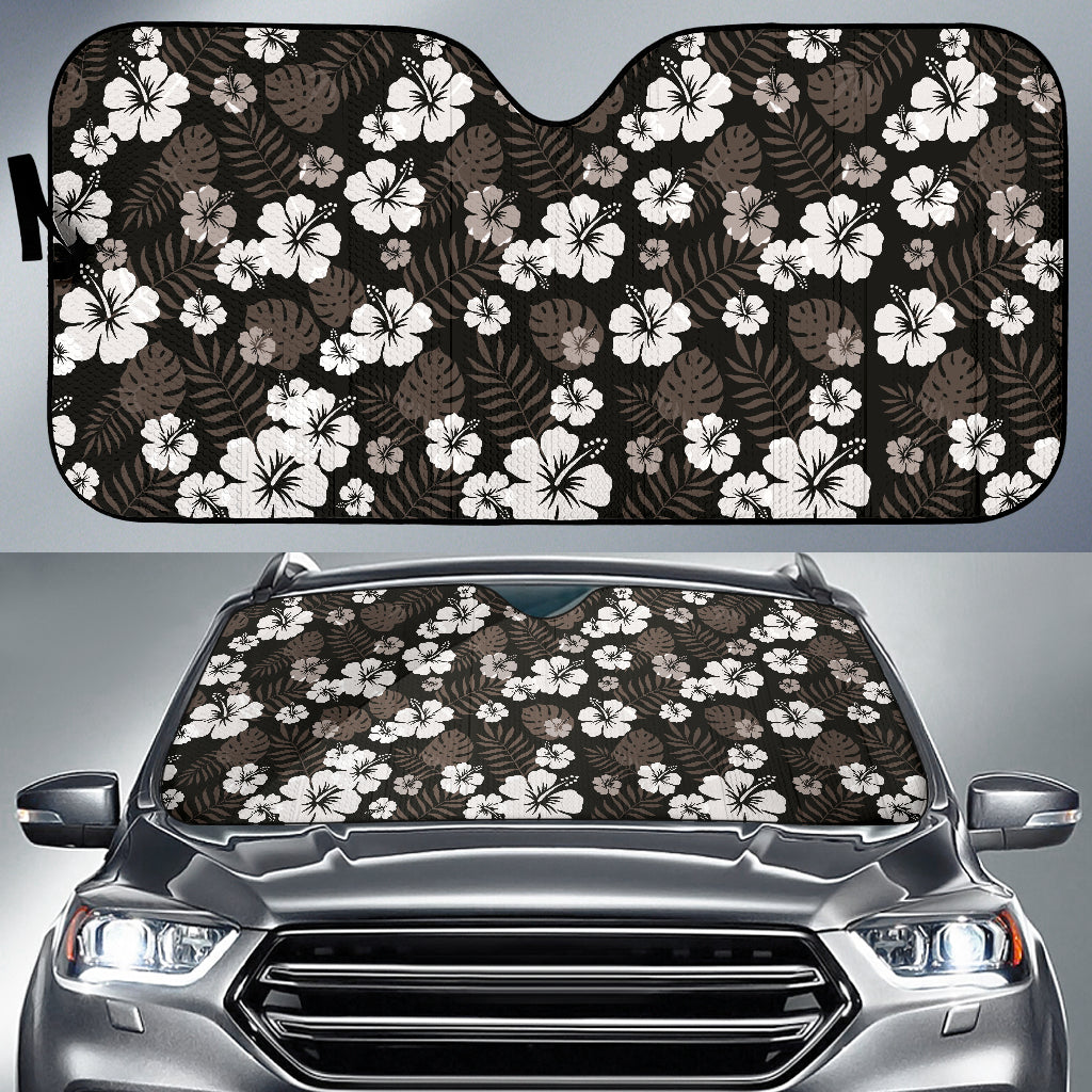 Premium Black Car Sun Shades with Hibiscus Pattern in Gray & White - UV Protection for Windows, Perfect for Summer Driving & Road Trips