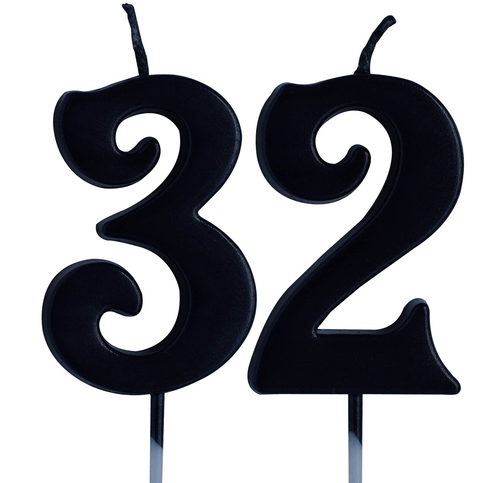 Black Number 32 Birthday Candle - 32nd Birthday Cake Topper for Women & Men - Party Decorations & Supplies - Perfect for Birthday Cakes, Celebrations & Milestone Parties