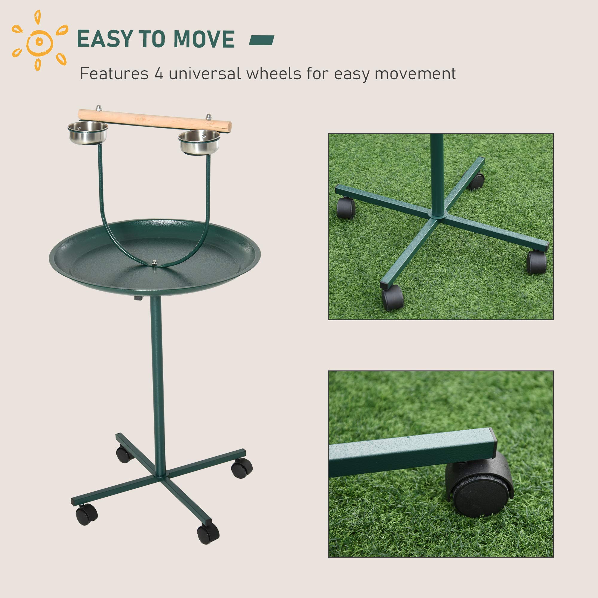 Pawhut 49 Inch Large Bird Play Stand with Wheels - Portable Parrot Perch for Macaws Cockatoos - Perfect for Home, Aviary & Outdoor Bird Activities