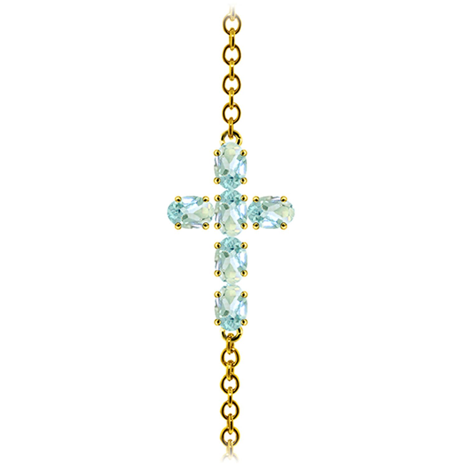 1.7 Carat 14K Solid Gold Cross Bracelet with Natural Aquamarine - Elegant Religious Jewelry for Women - Perfect for Gifts, Weddings & Everyday Wear
