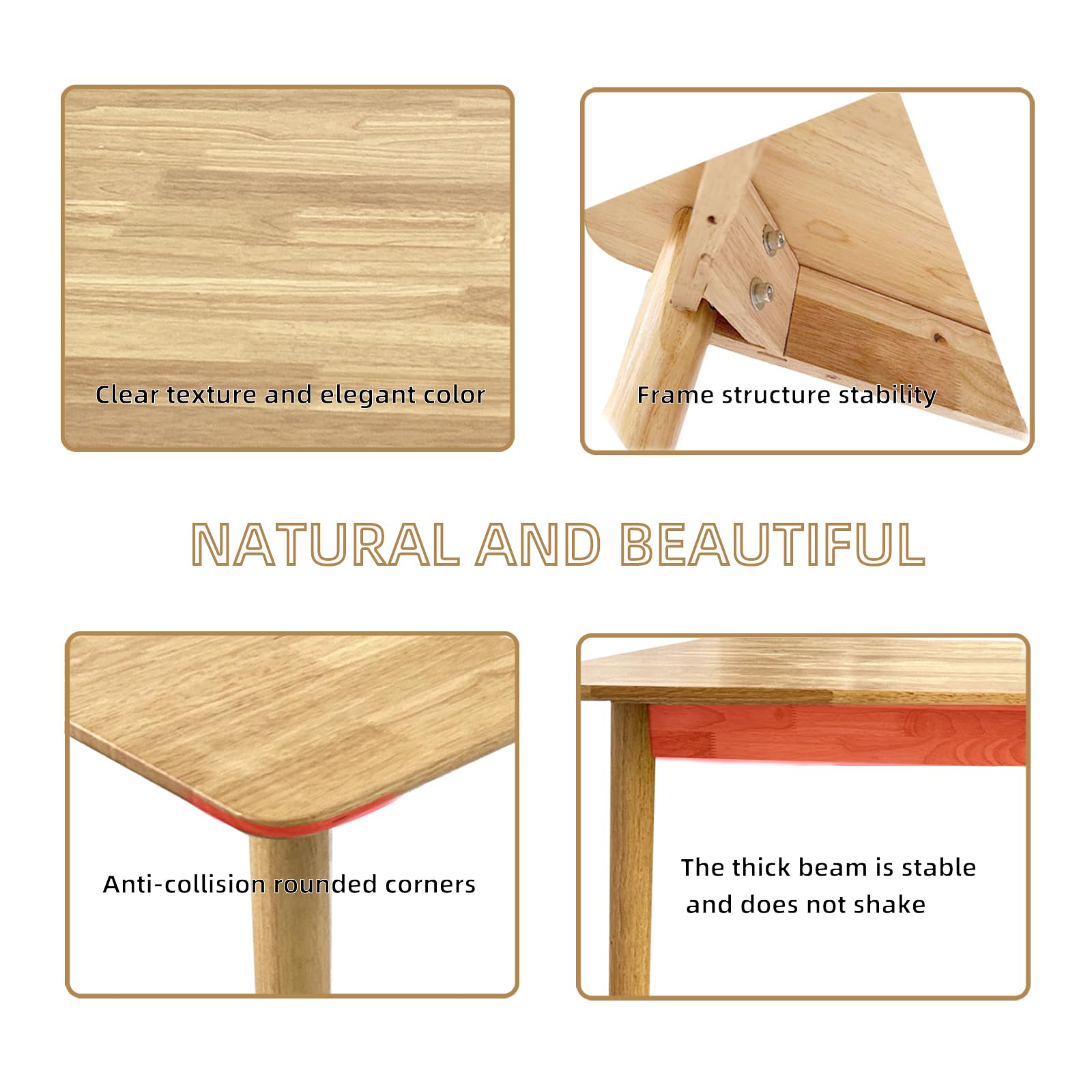 QLLY 47 Inch Solid Wood Rectangular Dining Table - Natural Wood Kitchen Desk for Dining Room & Small Spaces - Easy Assembly (120cm/47.2