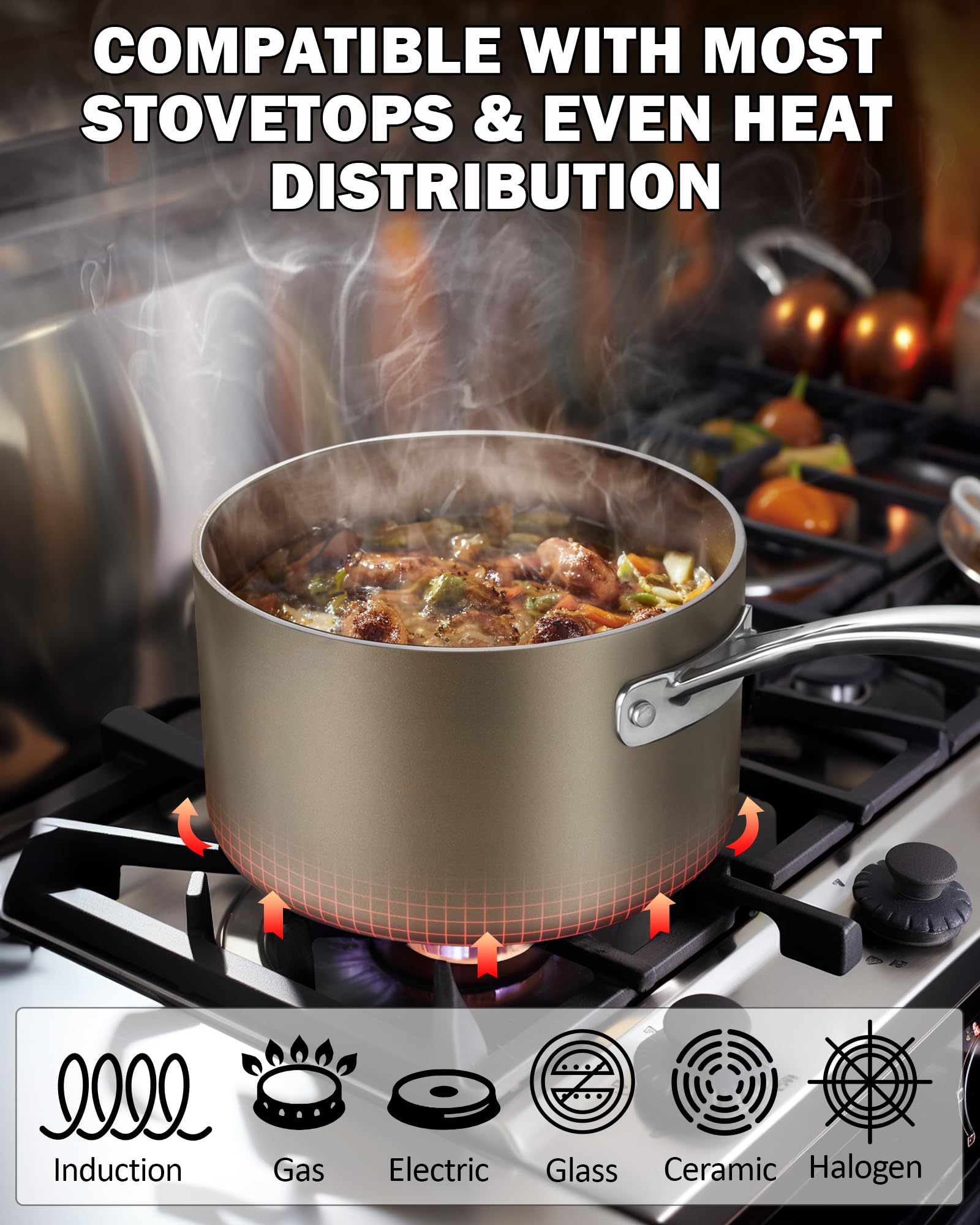**Cooks Standard 2-Quart Hard Anodized Ceramic Nonstick Saucepan with Glass Lid - Classic Small Cooking Pot, Milk Pan - Induction Compatible, Bronze - Perfect for Sauces, Soups, and Milk Heating**