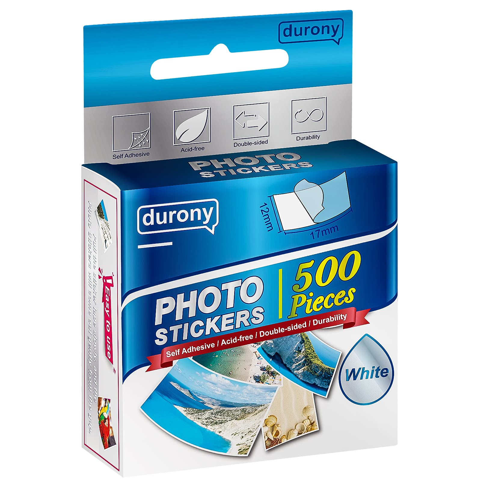 Durony 500-Piece White Double-Sided Photo Stickers - Self-Adhesive Scrapbooking Tape for DIY Albums, Journals & Picture Frames | Perfect for Memory Books, Wall Decor & Craft Projects