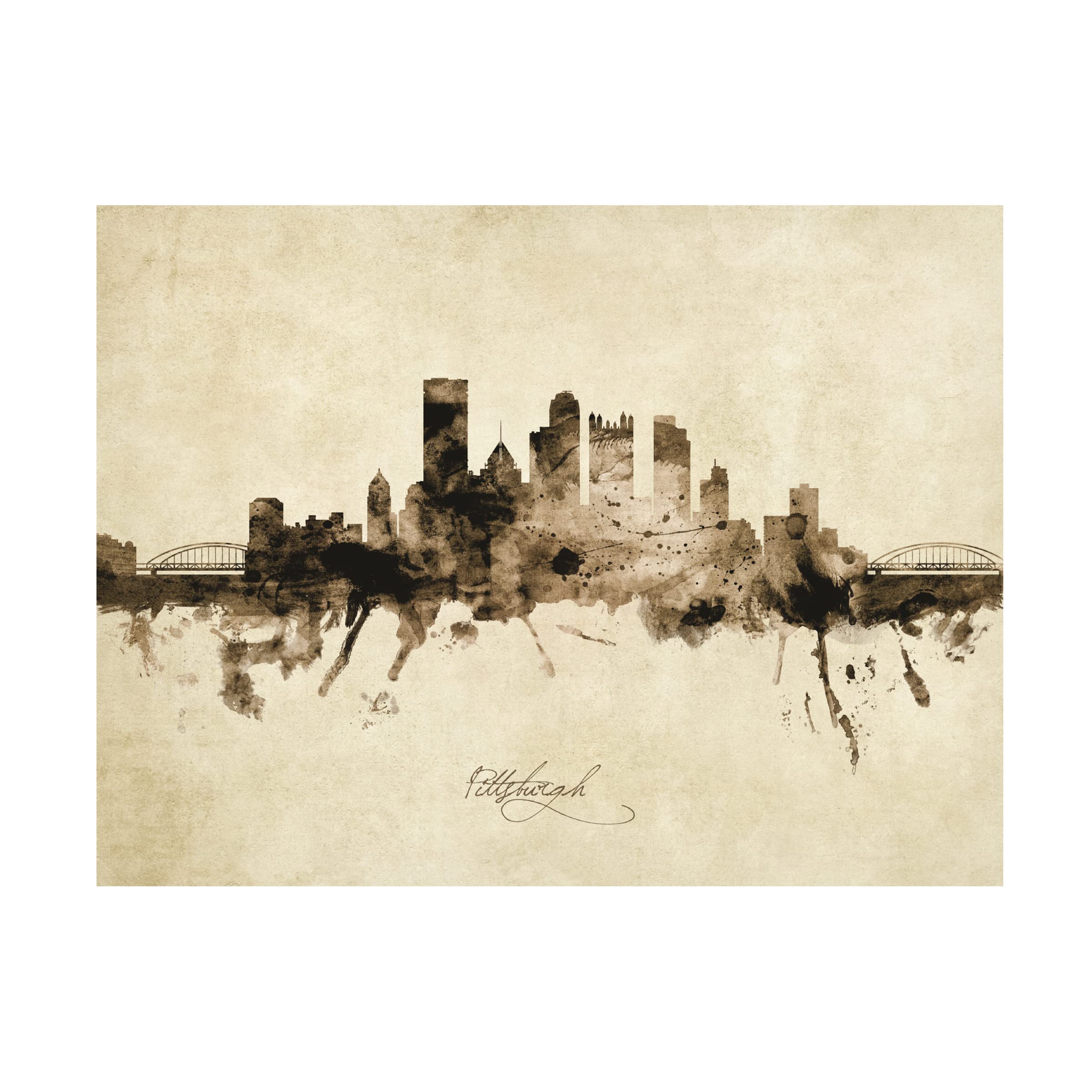 Michael Tompsett Pittsburgh Pennsylvania Skyline Vintage Canvas Art Print - Modern Home & Office Wall Decor for Living Room, Bedroom, or Gift