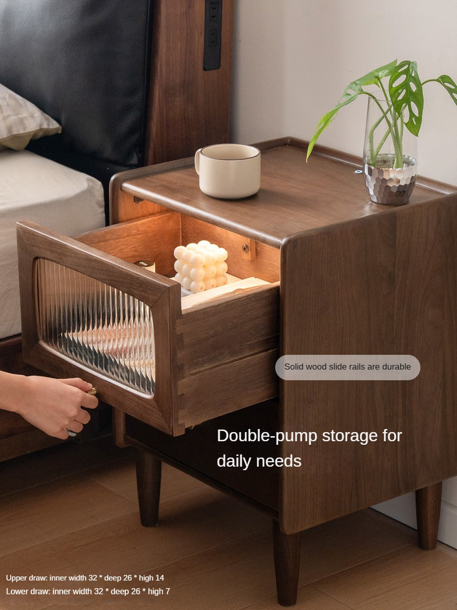 Solid Black Walnut Nightstand - Ultra Narrow Bedside Table with Calpa Wood - Perfect for Small Spaces, Apartments & Modern Bedrooms
